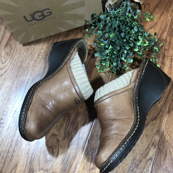 Ugg Gael Chestnut Leather & Shearling Mule Clogs 6 - Picture 3 of 10